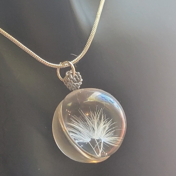New Dandelion Seed In Glass Wire Wrapped Necklace 18 inch With Chain Extension - Picture 3 of 10
